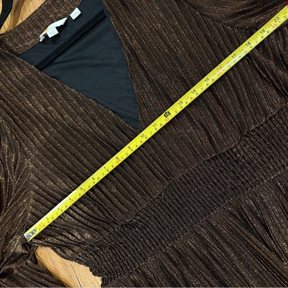 Boden Metallic Pleated V Neck Jersey Maxi Dress Holiday Copper Gold Trendy - Picture 14 of 16
